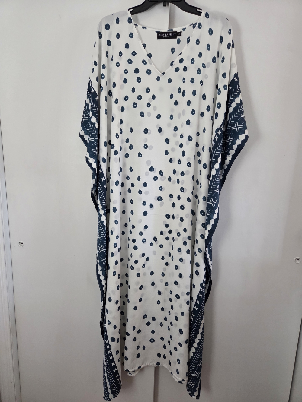 Miss Lavish White & Green Polka Dot Caftan